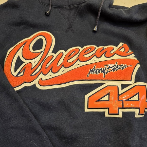 Vintage Johnny Blaze Queens NY Size XL Logo Hoodie Sweatshirt Blue‎ Hip Hop - Picture 3 of 13